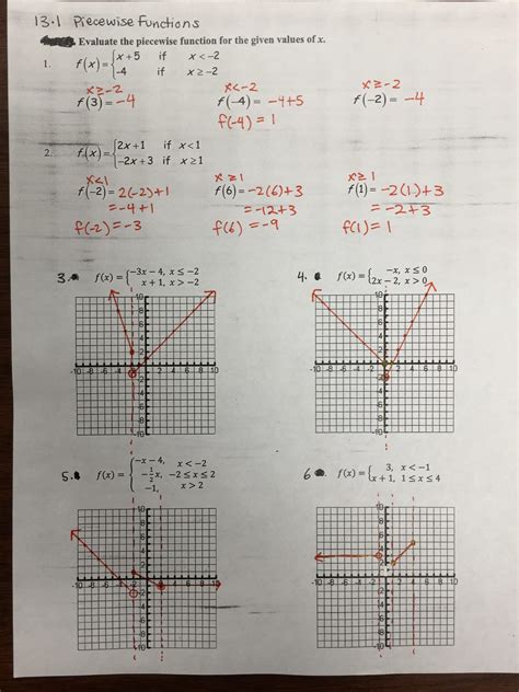 piecewise functions worksheet with answer key